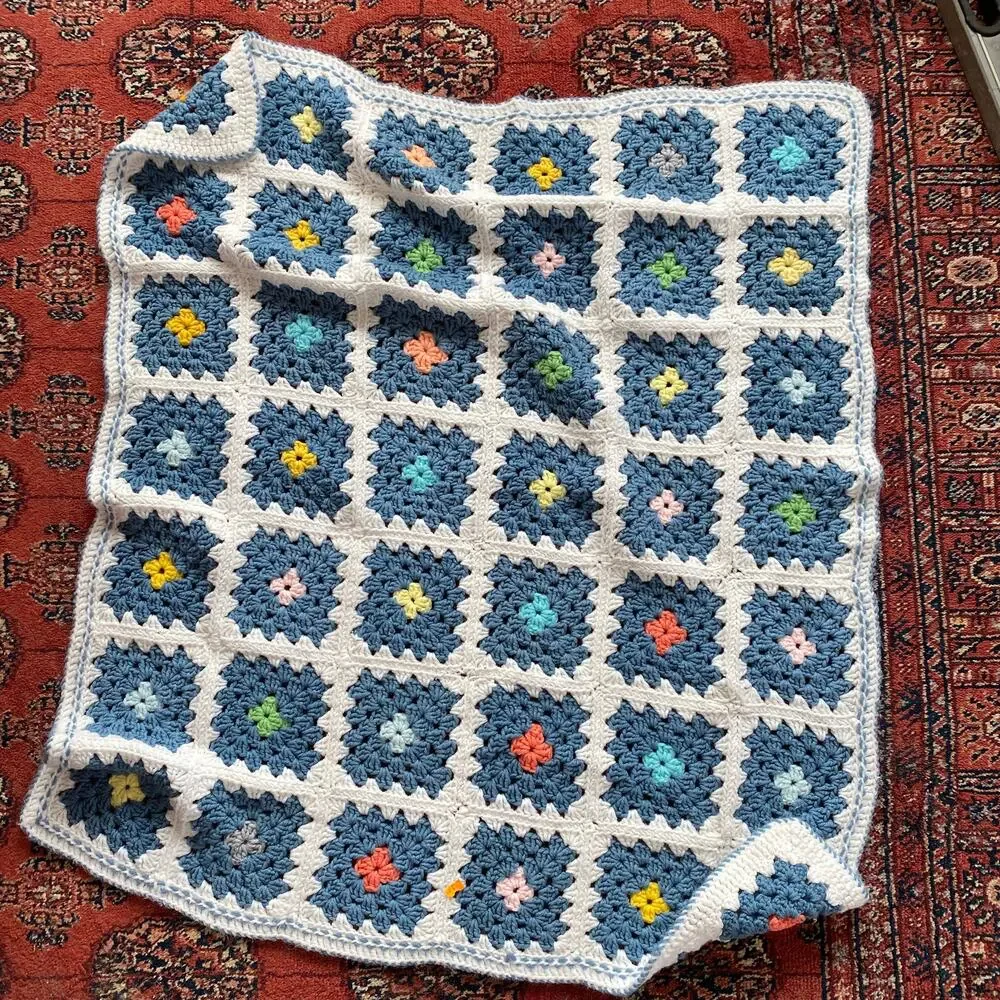 Handmade Granny Squares Crochet Throw Newborn Baby Crib Stroller Nursery Blanket